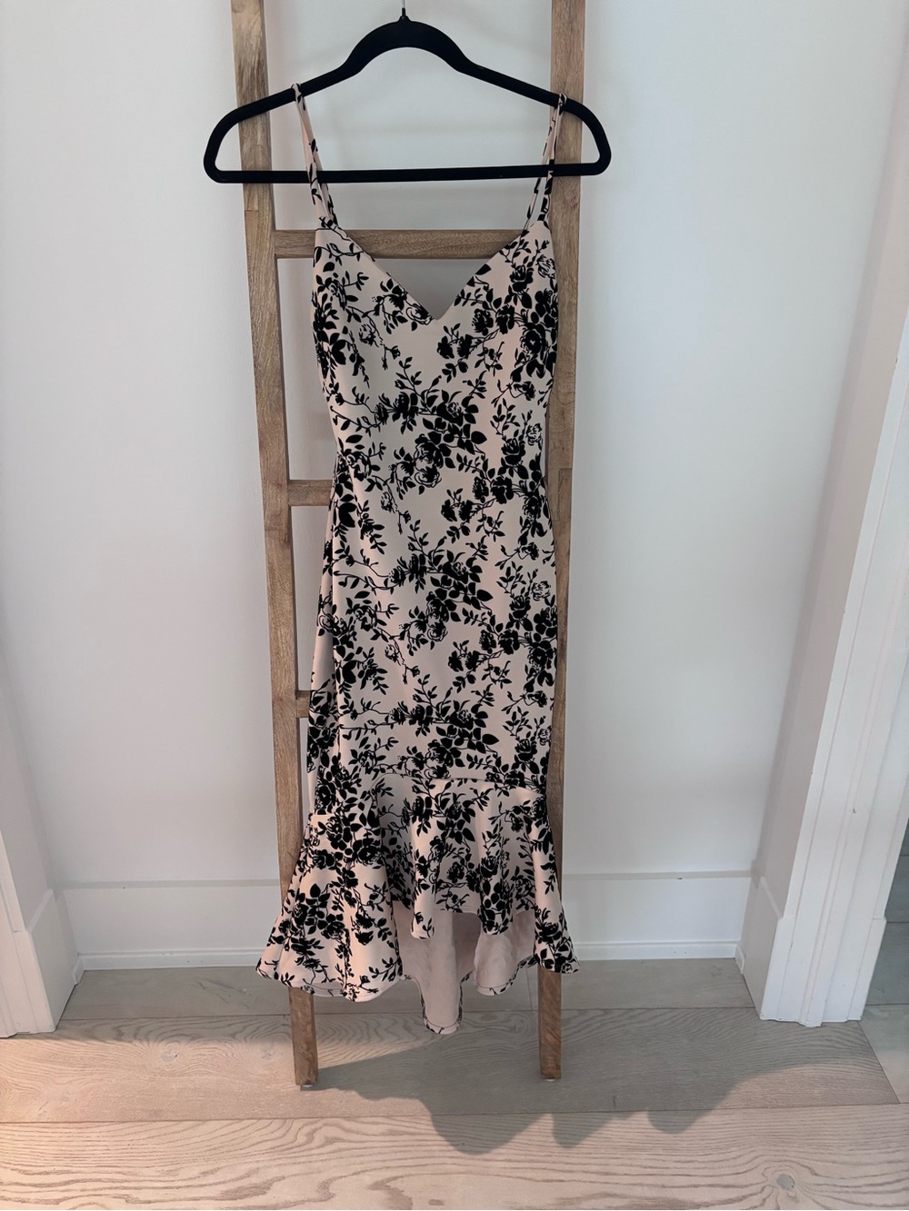 Windsor Blush Slip Midi Dress with Black Floral Print